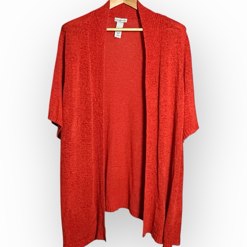 Catherines Womens Cardigan Kimono 3X Orange Lightweight‎ Long Open Oversized